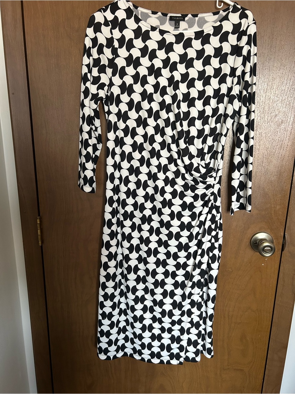 Talbots Black and White Geometric Long Sleeve Dress